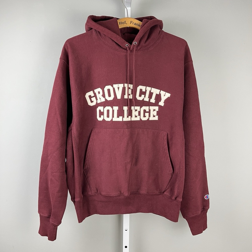 Champion‎ Reverse Weave Hoodie Sweatshirt GROVE CITY COLLEGE Burgundy M